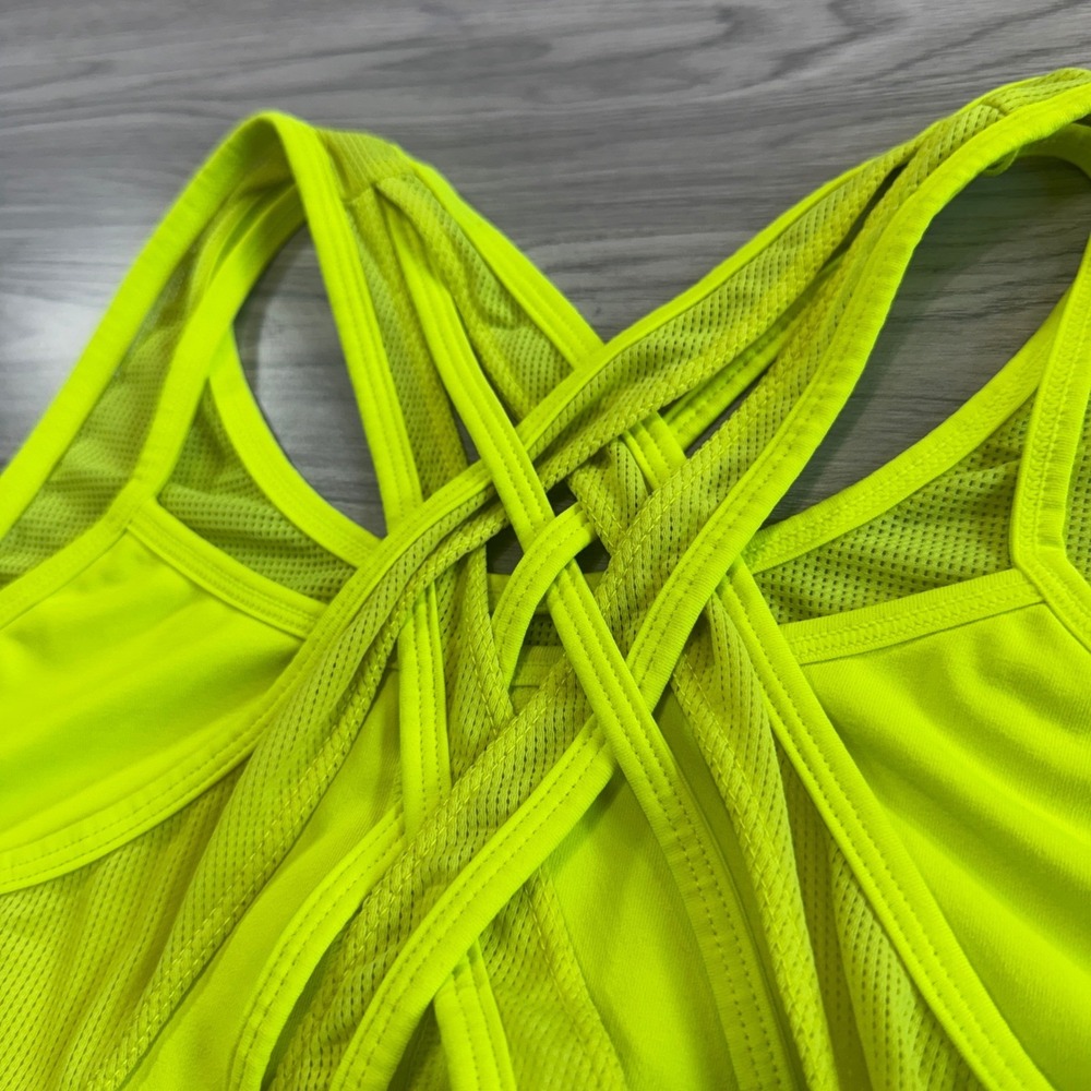 Fabletics Neon Yellow Mesh Strappy Back Sports Bra Womens Medium Activewear - Picture 3 of 5